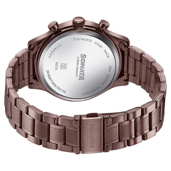 Sonata Wedding Edit Quartz Multifunction Brown Dial Stainless Steel Strap Watch For Men - image number 5