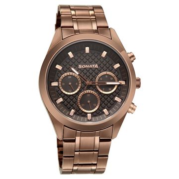 Sonata Multifunction Brown Dial Brown Metal Strap Watch For Men