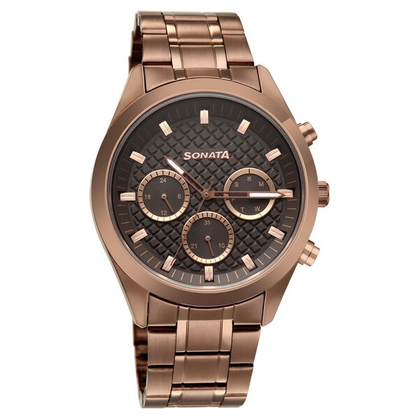 Sonata Multifunction Brown Dial Brown Metal Strap Watch For Men - image number 1