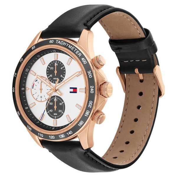 Tommy Hilfiger Multifunction Silver Dial Black Leather Strap Watch For Men - image number 1