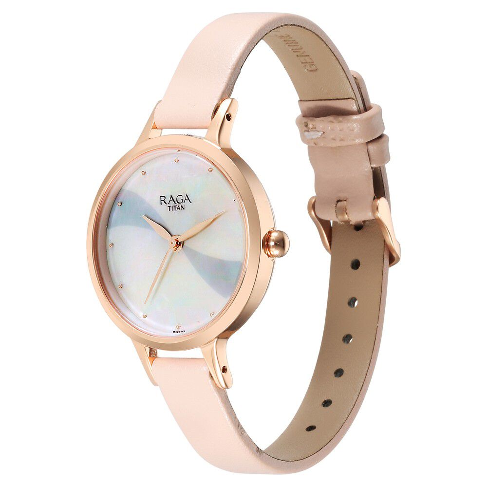 Buy Online Titan Raga Power Pearls Quartz Analog Mother Of Pearl Dial Leather Strap Watch for Women ns2666wl04 Titan