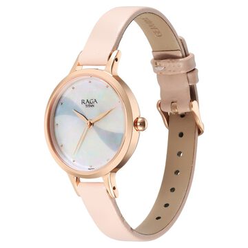 Titan Raga Power Pearls Quartz Analog Mother Of Pearl Dial Leather Strap Watch for Women