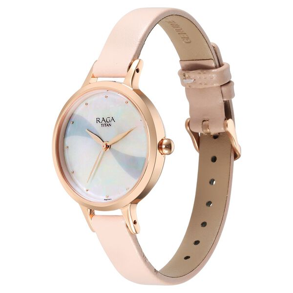 Titan Raga Power Pearls Quartz Analog Mother Of Pearl Dial Leather Strap Watch for Women - image number 2