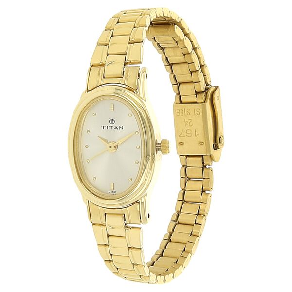 Titan Quartz Analog Champagne Dial Stainless Steel Strap Watch for Women - image number 1
