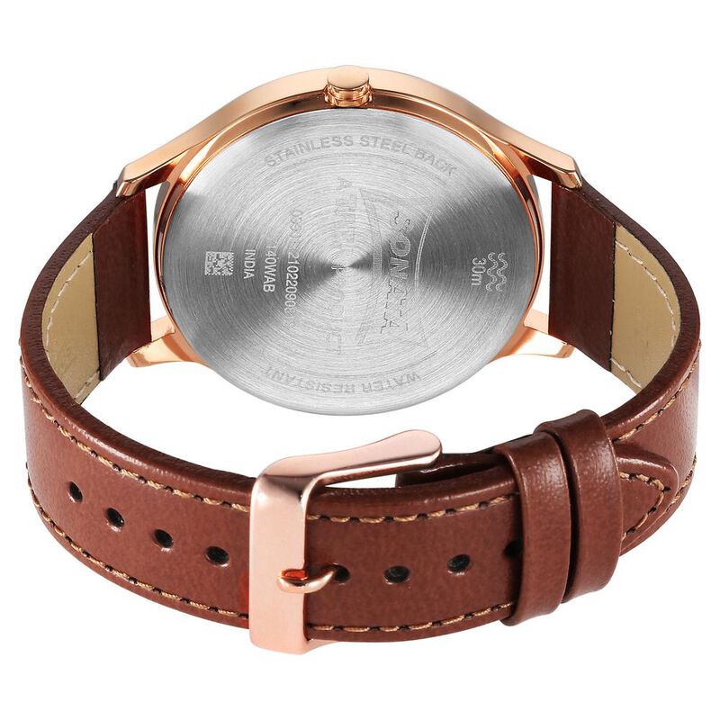 Sonata Unveil Quartz Multifunction Rose Gold Dial Leather Strap Watch for Men - image number 3