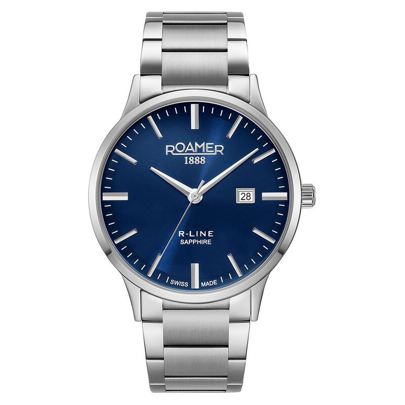 Roamer R Line Classic Quartz Analog with Date Blue Dial Silver Stainless Steel Strap Watch For Men