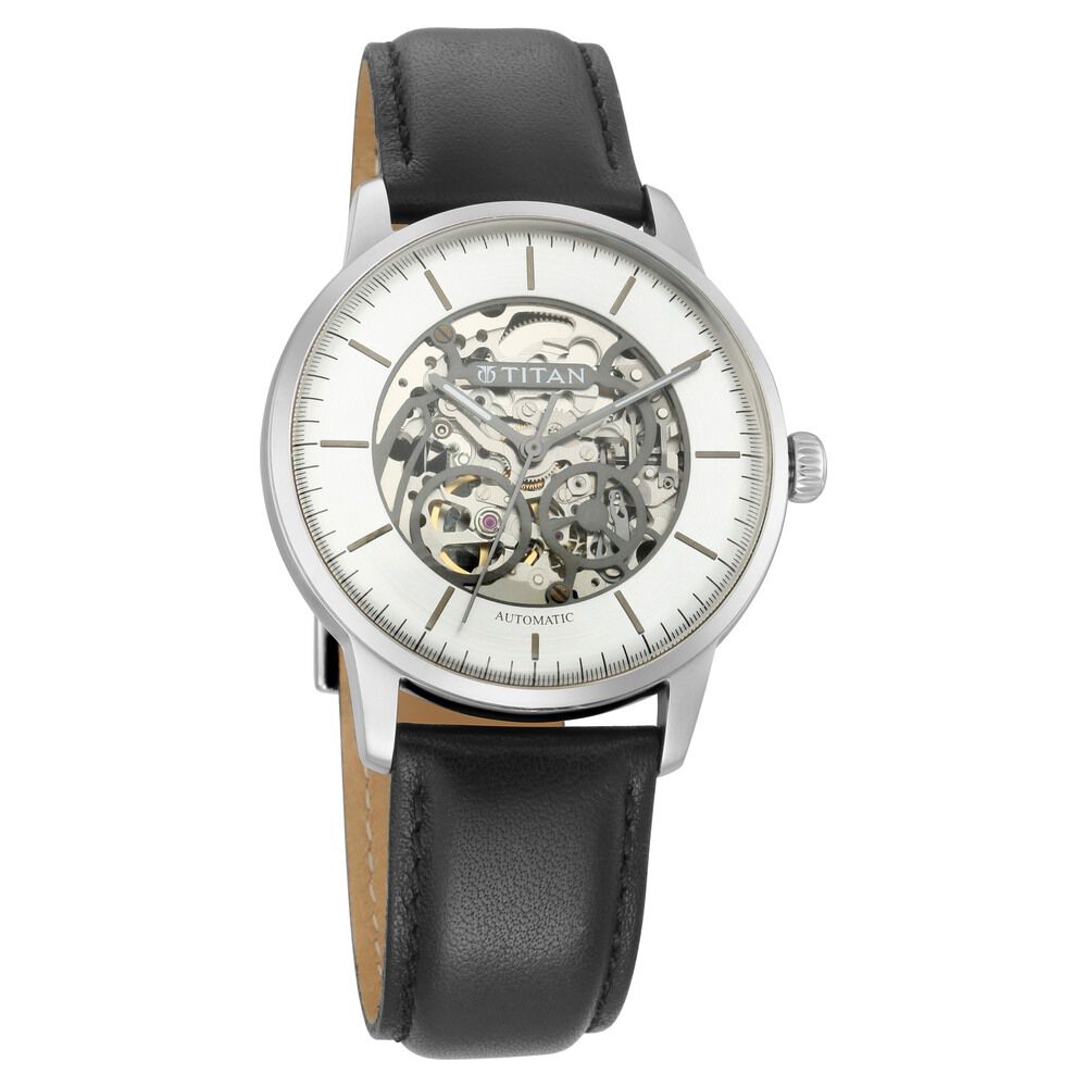 Buy Online Titan Automatic Silver Dial Leather Strap Watch for Men