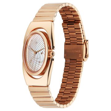 Fastrack UFO Quartz Analog Yellow Mother of Pearl Dial Rose Gold Colour Stainless Steel Strap Watch For Girls