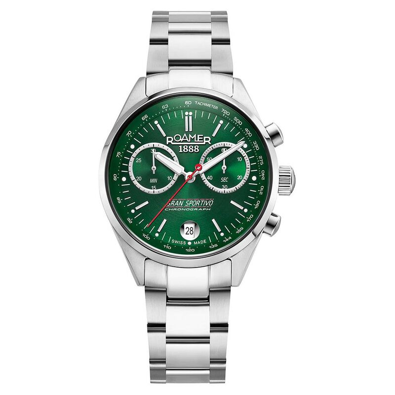 Roamer Gran Sportivo Quartz Chronograph With Date Green Dial Silver Stainless Steel Strap Watch For Men