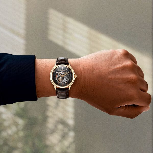 Titan Nebula Art Deco 18k Gold Skeleton Automatic Swiss calibre Leather Strap Watch for Men - image number 7