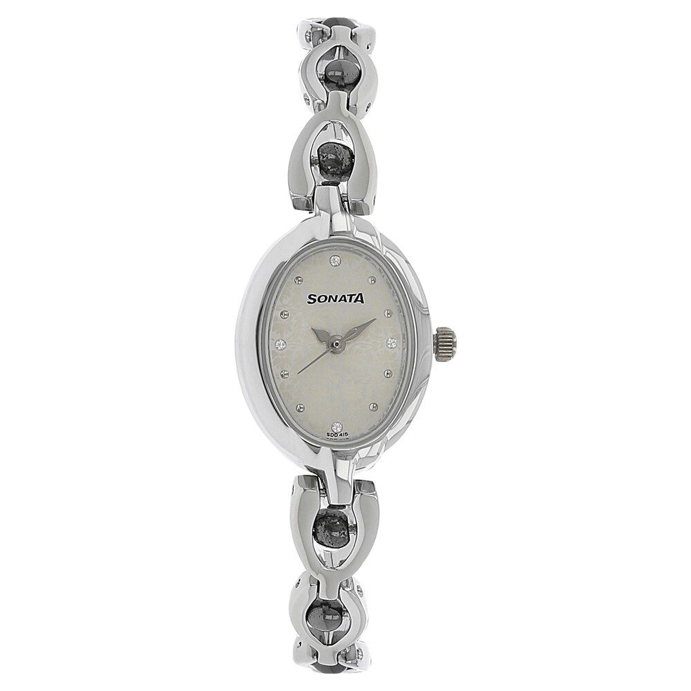 Buy Online Sonata Quartz Analog White Dial Metal Strap Watch for