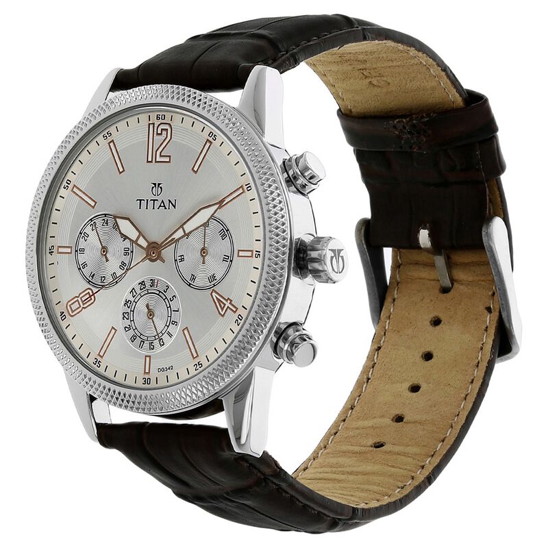Titan Quartz Multifunction Silver Dial Leather Strap Watch for Men - image number 1
