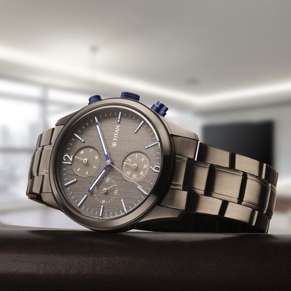 Titan Neo Splash Quartz Multifunction Anthracite Dial Stainless Steel Strap Watch for Men - image number 2