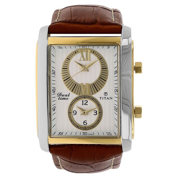 Titan Quartz Analog White Dial Leather Strap Watch for Men - image number 0