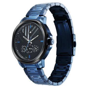 Fastrack Fleek Quartz Multifunction Black Dial Stainless Steel Strap Watch for Guys