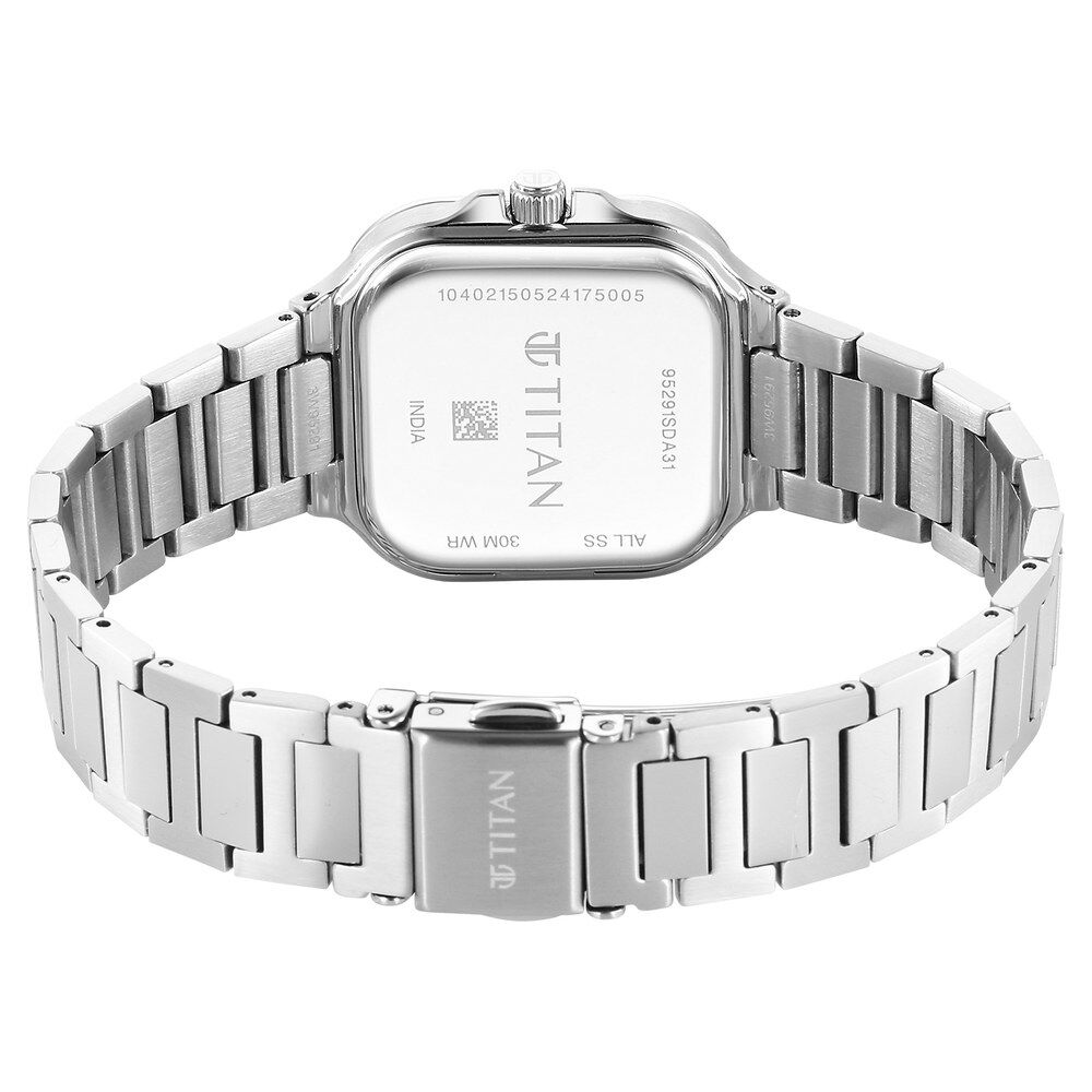 Buy Online Titan Slim Square Quartz Analog with Date Blue Dial With Silver Color Stainless Steel Strap Watch For Women 95291sm01 Titan