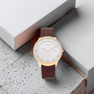 Titan Edge Quartz Analog White Dial Brown Leather Strap Watch For Men