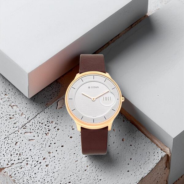 Titan Edge Quartz Analog White Dial Brown Leather Strap Watch For Men - image number 6