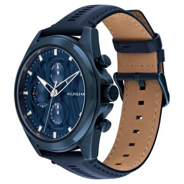 Tommy Hilfiger Multifunction Blue Dial Blue Color Leather Strap Watch For Men