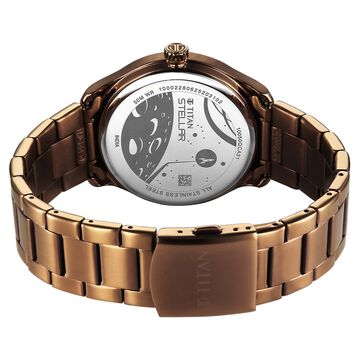 Titan Stellar Analog with Dual Moon Phase and Brown Dial IP Bronze Stainless Steel Strap Watch for Men