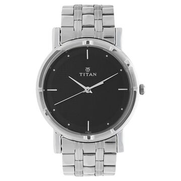 Titan Men's Elegance Watch: Black Dial with Sleek Link Strap