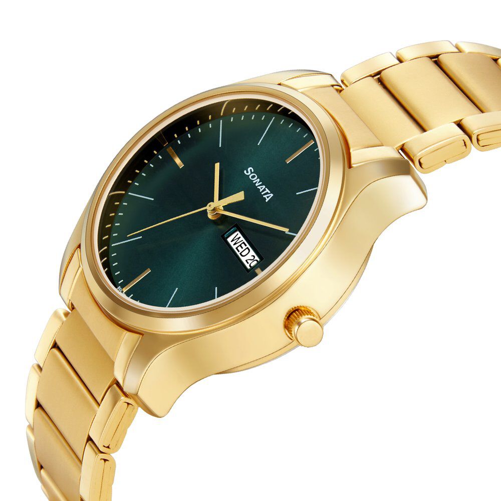 Buy Online Sonata Quartz Analog with Day and Date Green Dial