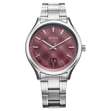 Titan Palette Of Time Quartz Analog with Date Maroon Dial Stainless Steel Strap Watch For Men