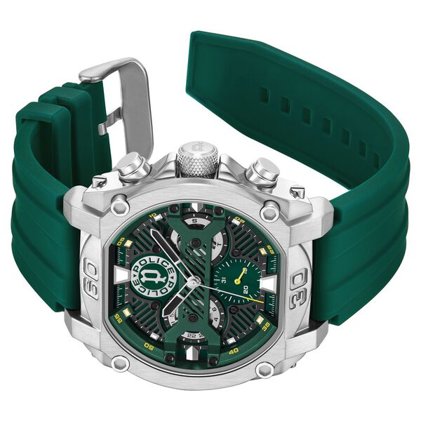 Police Multifunction Green Dial Green Color Silicone Strap Watch For Men - image number 2