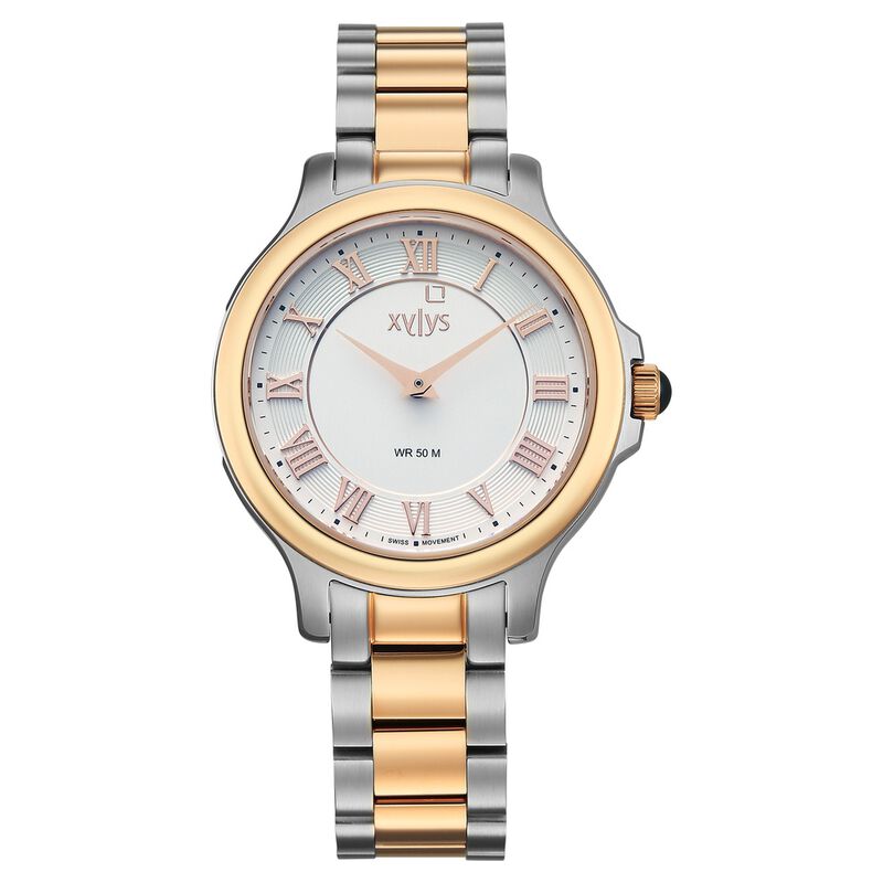 Xylys Genevieve Quartz Analog White Dial Two Tones Stainless Steel Strap Watch For Women