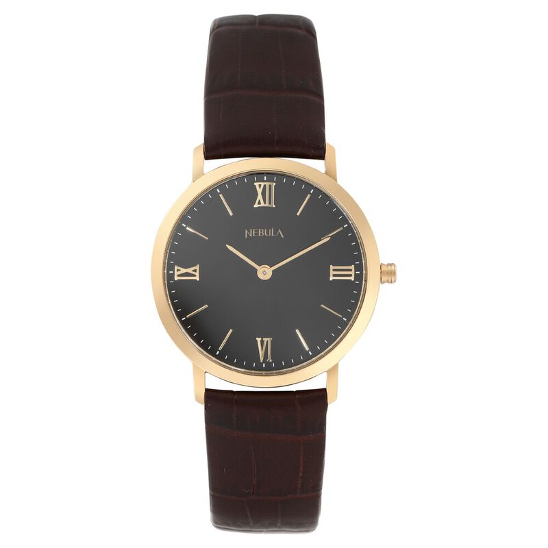 Titan Nebula Vintage 18k Gold Analog Leather Strap Watch For Men