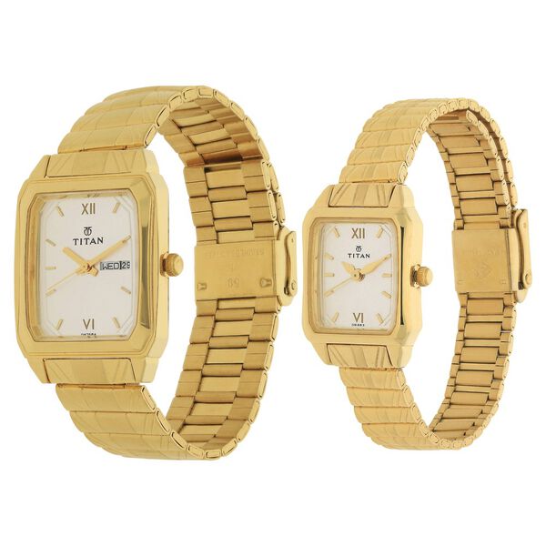 Titan Quartz Analog with Day and Date Silver Dial Metal Strap Watch for Couple - image number 1