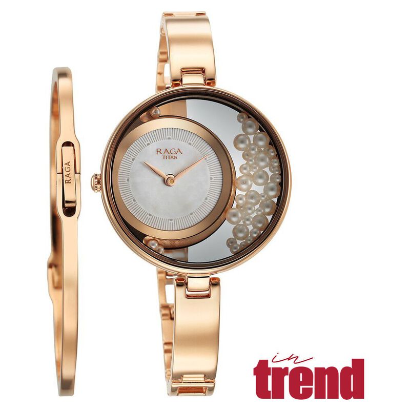 Titan Raga Power Pearls Quartz Analog White Dial with loose pearls Metal Strap Watch for Women