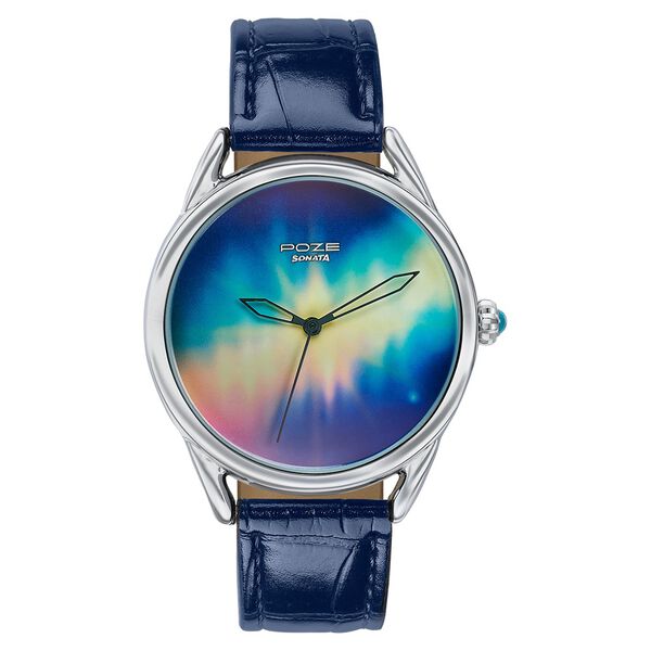 Northern Lights Inspired Poze By Sonata Quartz Analog Blue Dial Blue Leather Strap Watch - image number 1