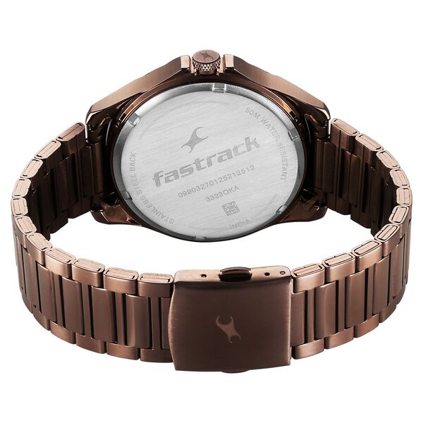 Fastrack Groove Quartz Analog with Date Black Dial Brown Stainless Steel Strap Watch For Guys - image number 6