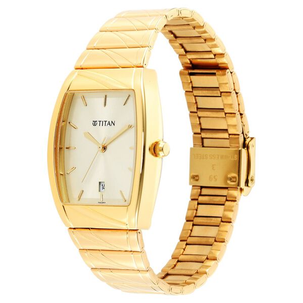 Titan Karishma Quartz Analog with Date Champagne Dial Stainless Steel Strap Watch for Men - image number 2