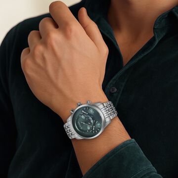 Titan Micromotors Analog with Independent Hour, Minute and 2nd Sub-Dial Green Dial Stainless Steel Strap Watch for Men