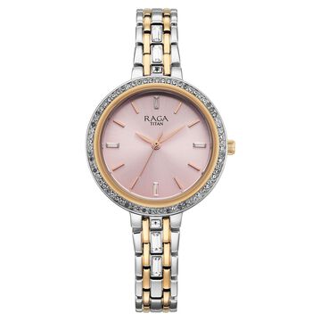 Titan Raga Spotlight Quartz Analog Pink Dial Two Toned Metal Strap Watch For Women
