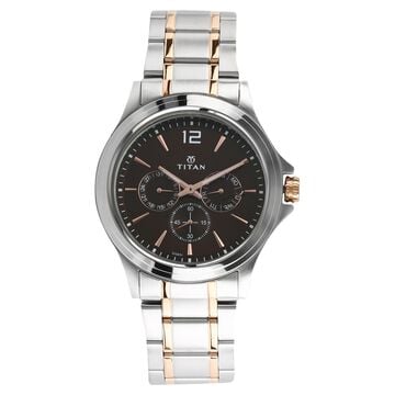 Titan Workwear Quartz Multifunction Brown Dial Stainless Steel Strap watch for Men