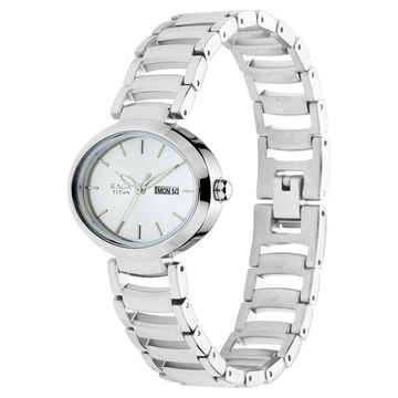 Titan Raga Viva Silver Dial Analog with Day and Date Metal Strap Watch for Women