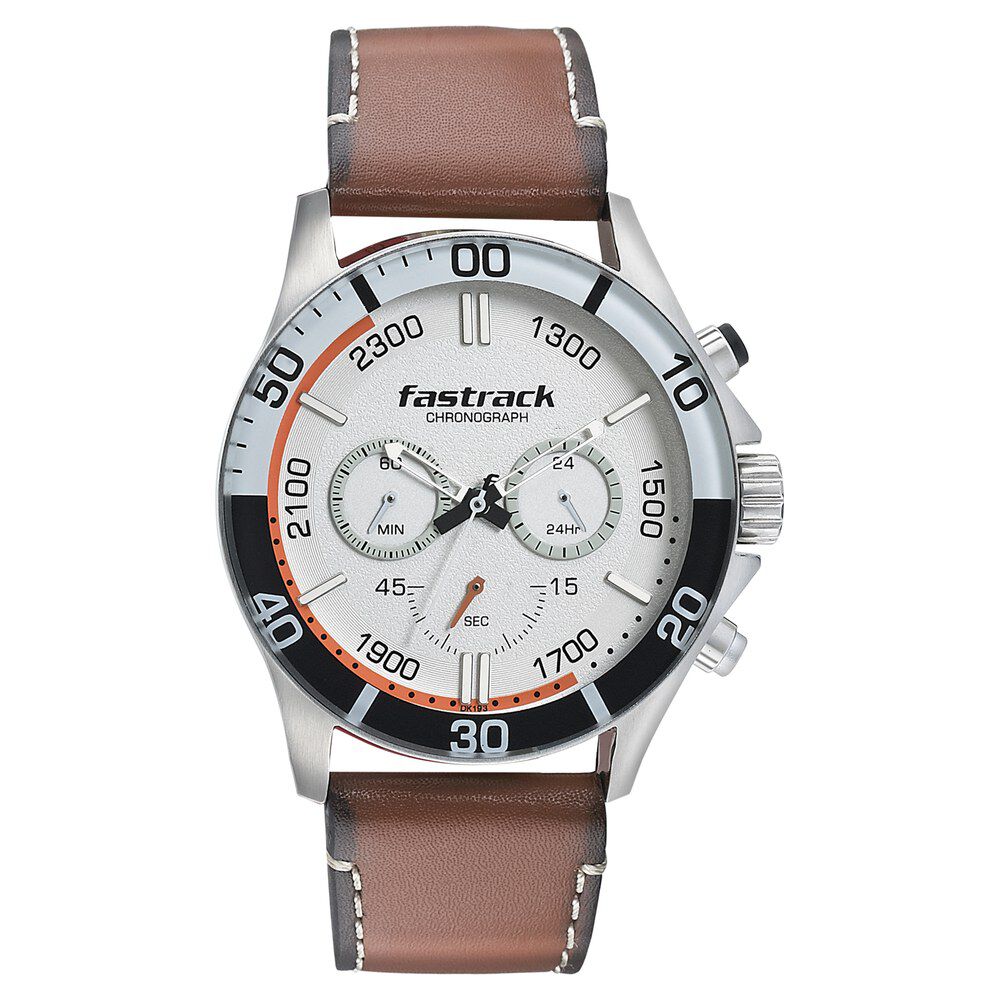 Buy Online Fastrack Hitlist Quartz Chronograph White Dial Leather