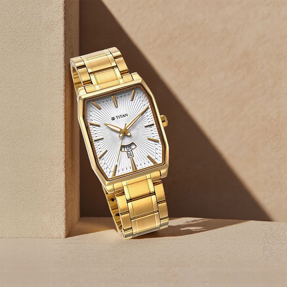 Titan Regalia Opulent Quartz Analog with Day and Date White Dial Golden Metal Strap Watch For Men-image-14