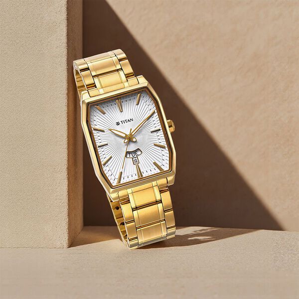 Titan Regalia Opulent Quartz Analog with Day and Date White Dial Golden Metal Strap Watch For Men - image number 0