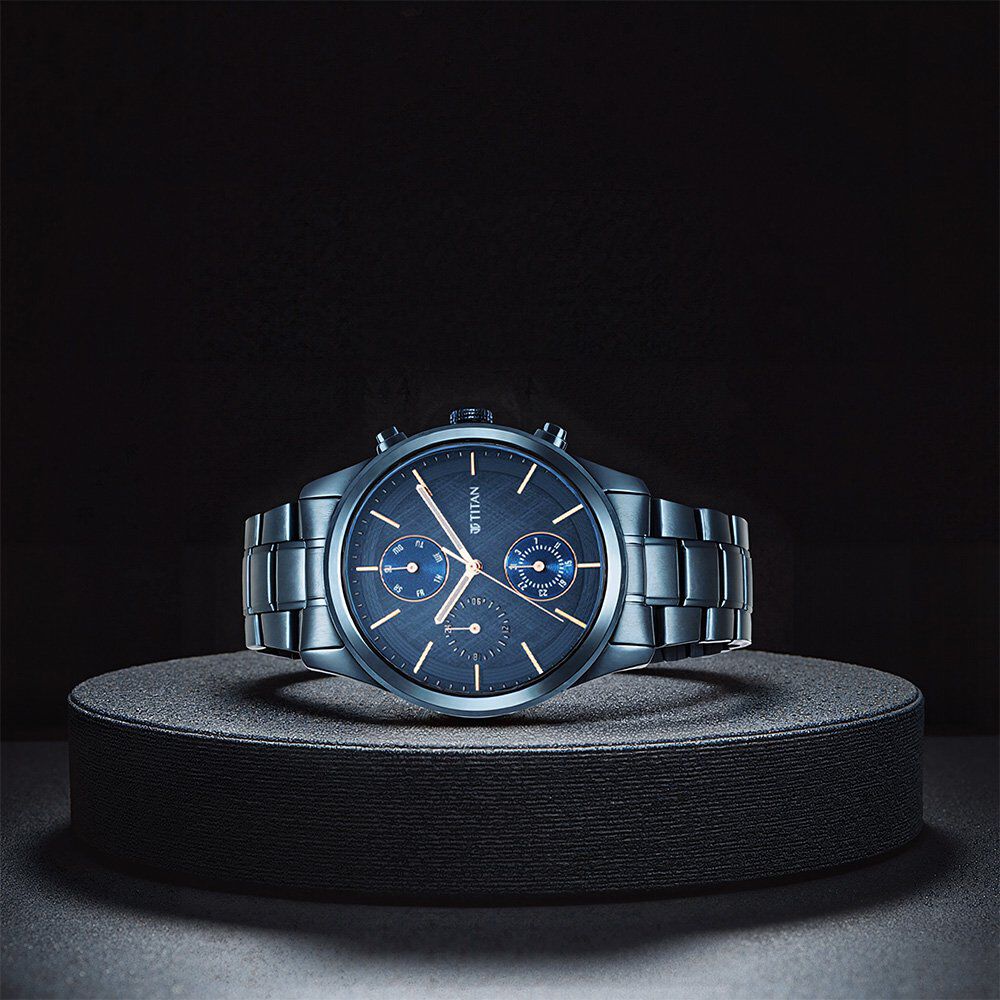 Titan Neo Splash Quartz Analog with Date Blue Dial Blue Stainless Steel Strap Watch For Men