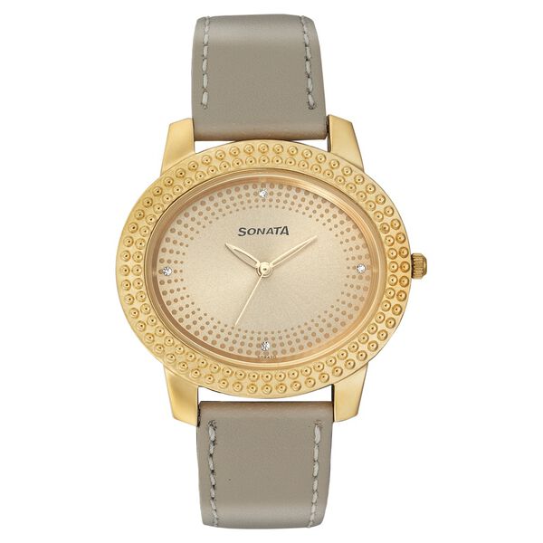 Sonata Quartz Analog Champagne Dial Strap Watch for Women - image number 0