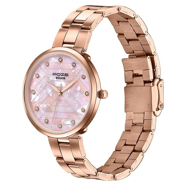 Sonata Poze Quartz Analog Pink Dial Rose Gold Colour Stainless Steel Strap Watch For Women - image number 4