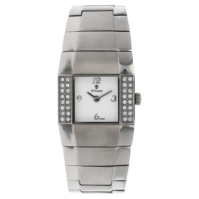Titan Quartz Analog White Dial Stainless Steel Strap Watch for Women
