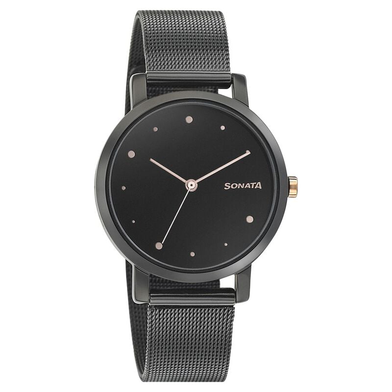 Sonata Onyx Black Dial Women Watch With Stainless Steel Strap