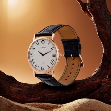 Titan Edge Quartz Analog White Dial Black Leather Strap Watch For Men