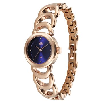 Vyb Bliss By Fastrack Quartz Analog Blue Dial Rose Gold Metal Strap Watch For Girls