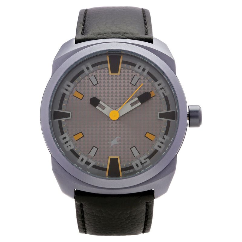 Fastrack Quartz Analog Grey Dial Leather Strap Watch for Guys